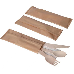 Factory direct sales cutlery made of wood set wrapped in paper wooden cutlery knives forks spoons