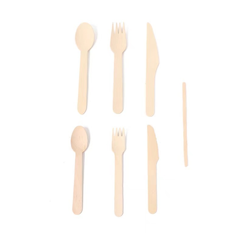 Natural Color Wooden Kitchen Utensils Set Disposable Knife Fork and Spoon