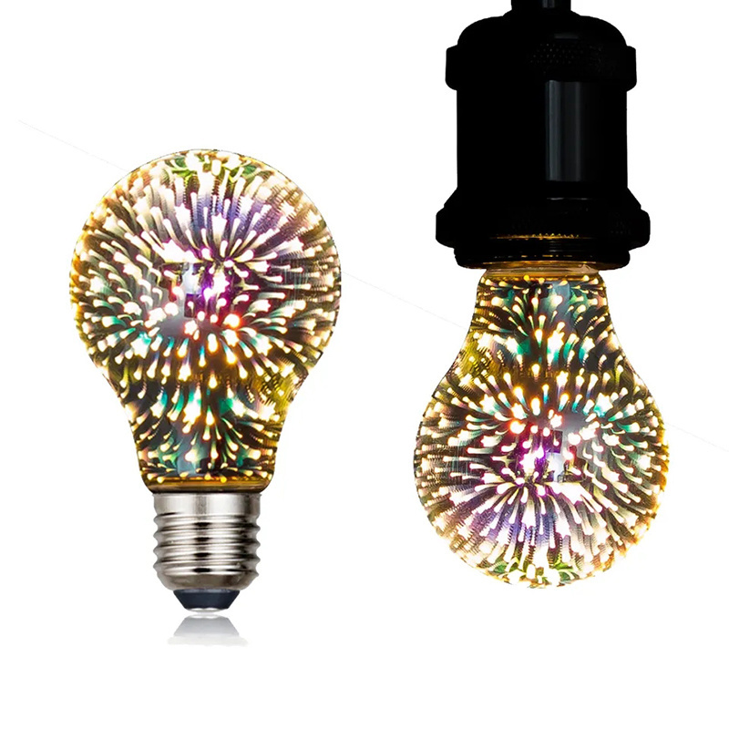 A19 A60 4W LED 3D Colorful Star Fireworks Light Bulb E27 E26 2200k 500 Lumens Edison Lamp Bulb Holiday Decorations Light Bulb