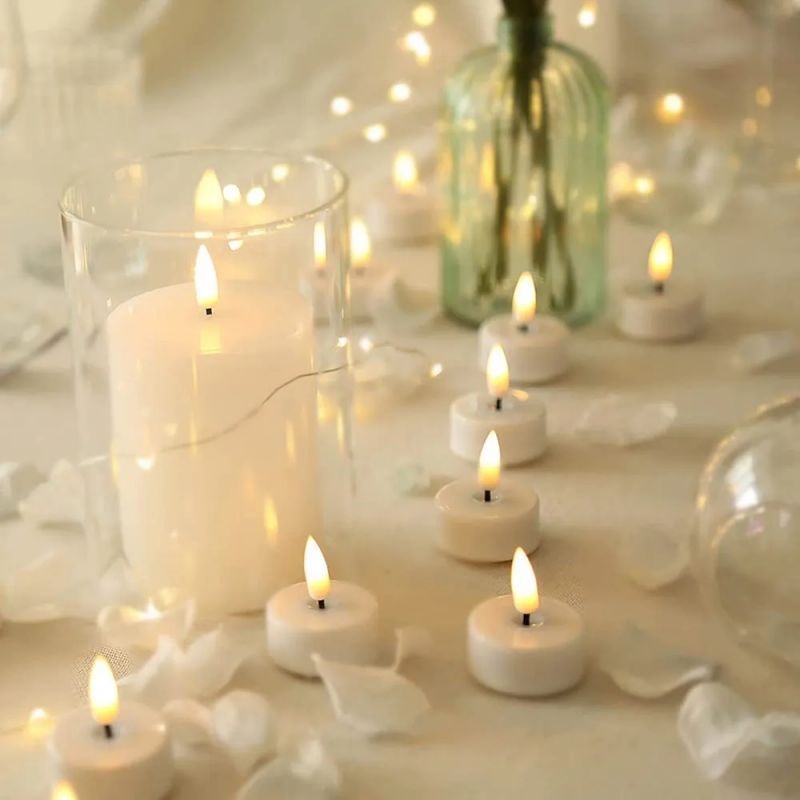 3D Flickering Flameless Led Tea Light Candles Battery Powered Real Wax Lvory Candles For Wedding,