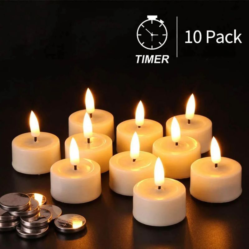 3D Flickering Flameless Led Tea Light Candles Battery Powered Real Wax Lvory Candles For Wedding,