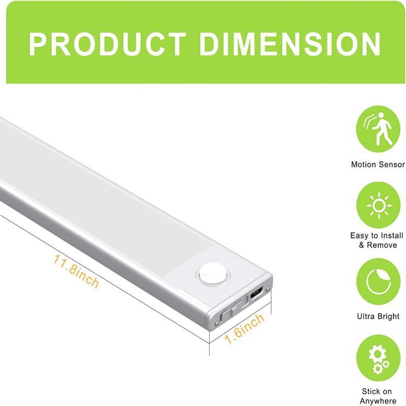 Ultra-Thin Indoor Lighting 3 Color Dimmable Usb Rechargeable Kitchen Cabinet Closet Wardrobe Led Motion Sensor Light