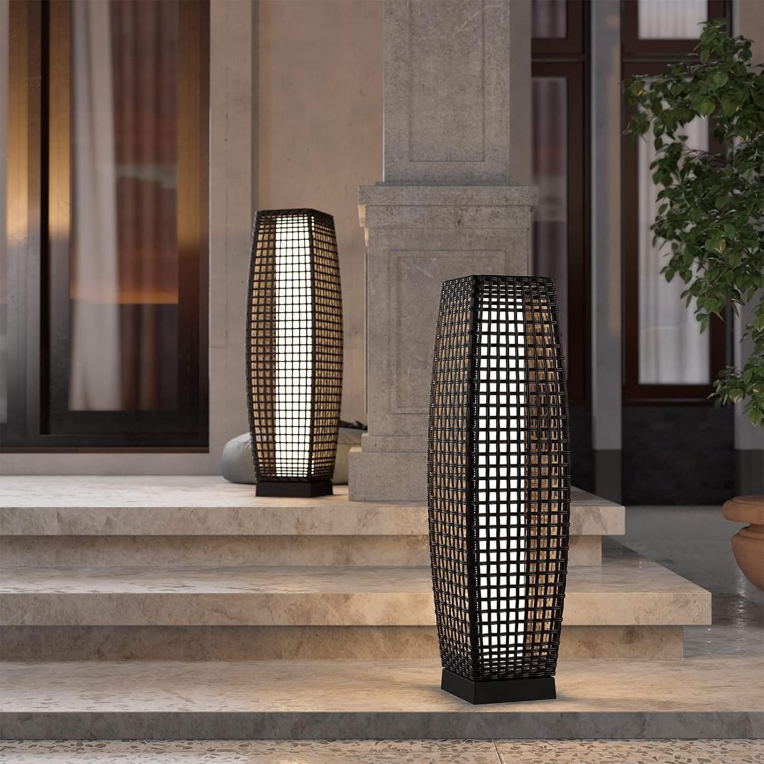 Solar Powered Rattan Lights LED Tall Outdoor Garden Patio Wicker Floor Light