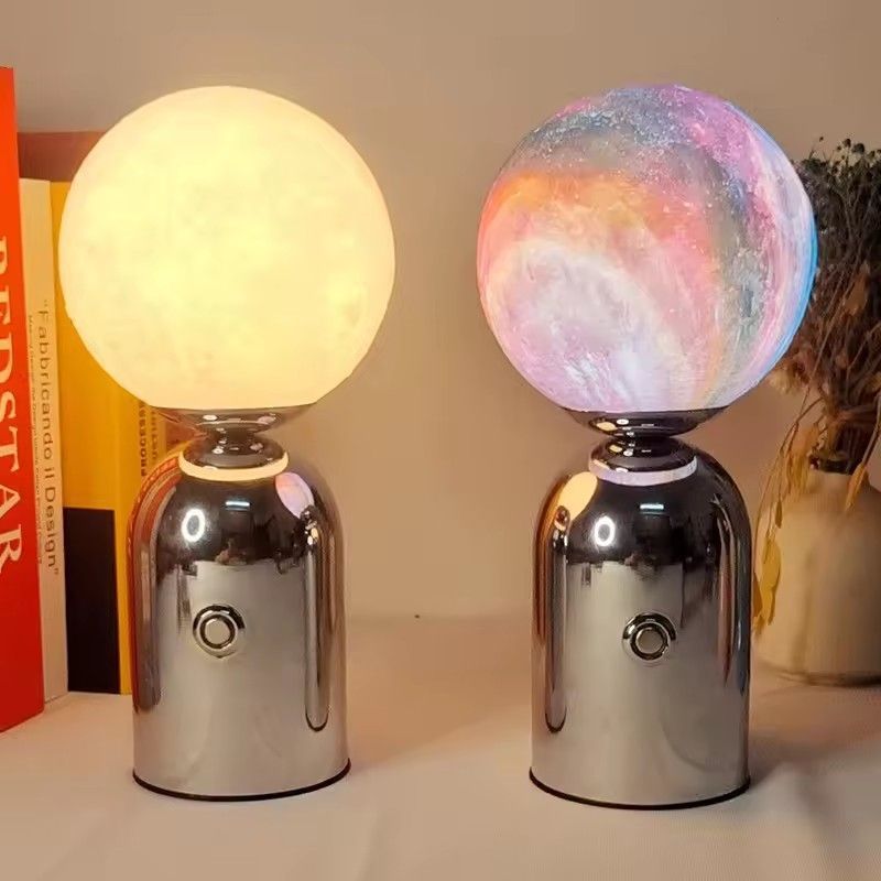 Cross Border 3D Creative Printing Moon Planet Tron LED Rechargeable Touch Table Lamp Bedroom Bedside Ambient Lights