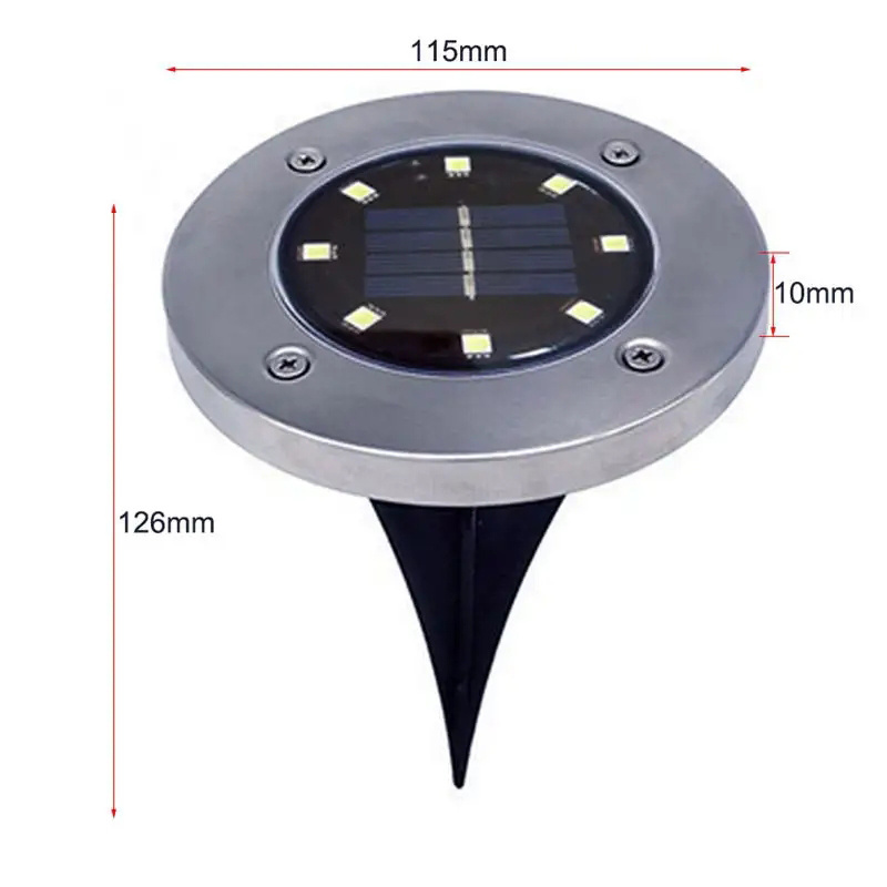 Hot Sale 8 12 16 LED Waterproof Lawn Patio Pathway Garden Stainless Steel Solar Powered Led Light Disk Ground Light