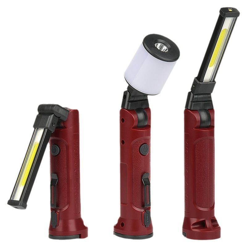 New USB Multifunction COB Magnet Auto Repair LED Red Light Warning Light Strong Flashlight Overhaul Work Lights