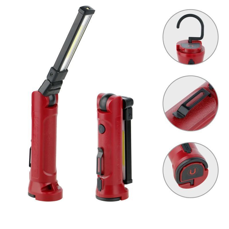 New USB Multifunction COB Magnet Auto Repair LED Red Light Warning Light Strong Flashlight Overhaul Work Lights