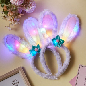 Glowing Star Dew Hair Bands Glitter Light Up Rabbit Ears Headband Bow Girls with Lights Headwear