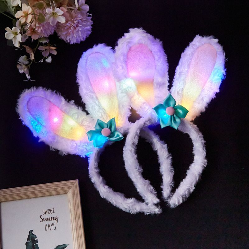 Glowing Star Dew Hair Bands Glitter Light Up Rabbit Ears Headband Bow Girls with Lights Headwear