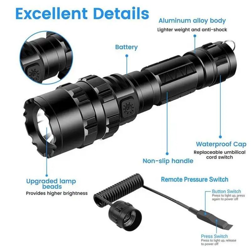 Powerful Flashlight USB Rechargeable L2 Super Bright Outdoor Waterproof Aluminum Alloy Tactical LED Flashlight