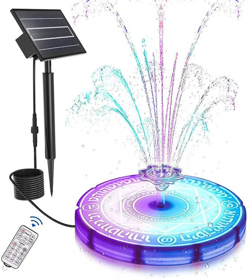 Solar Water Pump Lamp Outdoor Rockery Flower Pool Bird Bath RGB with Remote Control Fountain Lamp