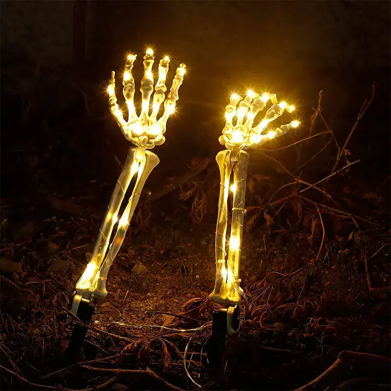 New Halloween Ghost Hand Ground Plug Light LED Copper Wire Light String Glowing Skeleton Hand Ghost Festival Layout Props