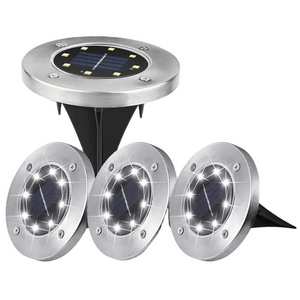 Hot Sale 8 12 16 LED Waterproof Lawn Patio Pathway Garden Stainless Steel Solar Powered Led Light Disk Ground Light