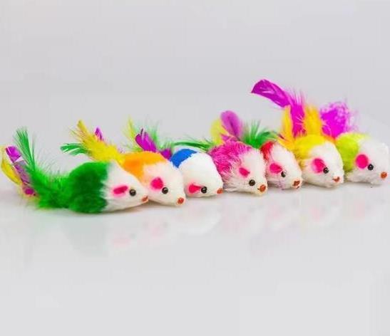 Interactive Cat Toys small Mouse Hunt Cat Toy Colorful feather Mice Pet Dog or Cat Chew Toys