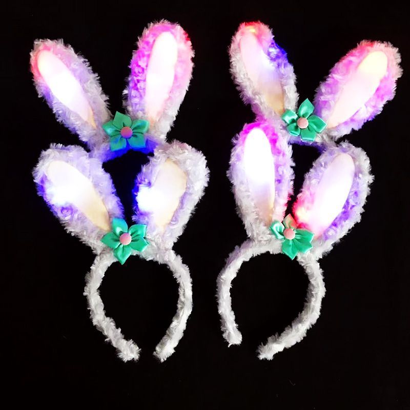 Glowing Star Dew Hair Bands Glitter Light Up Rabbit Ears Headband Bow Girls with Lights Headwear