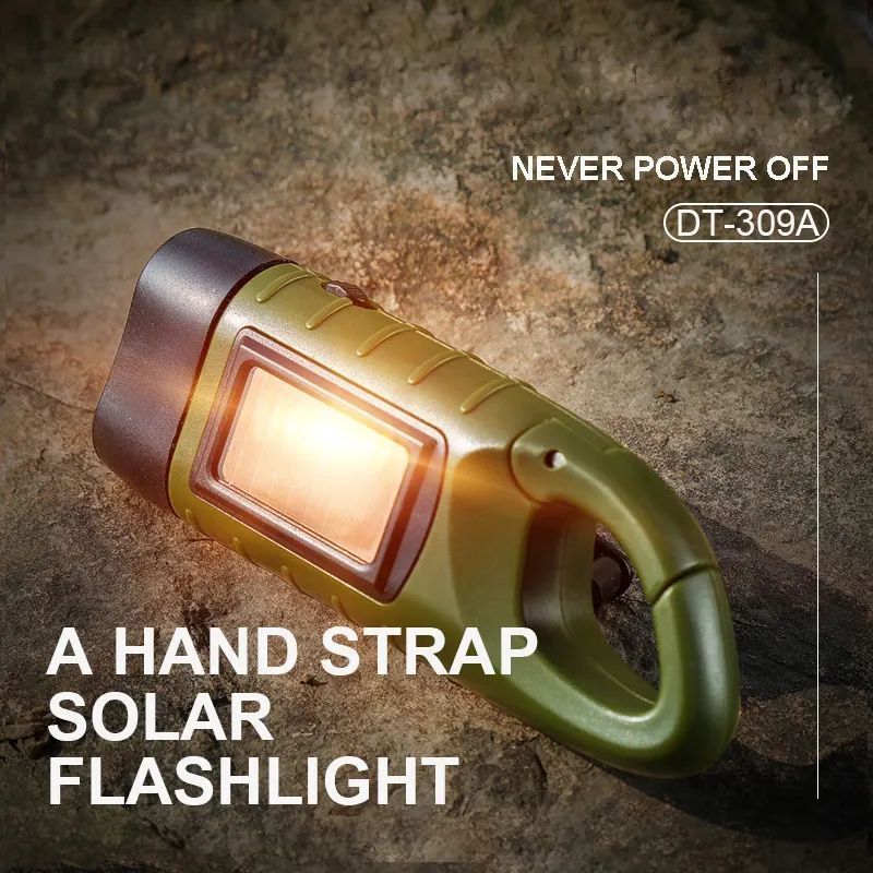 Outdoor Solar Hand Crank Flashlight Rechargeable Hiking Fob Keychain Mini Bright LED Light Camping Lights