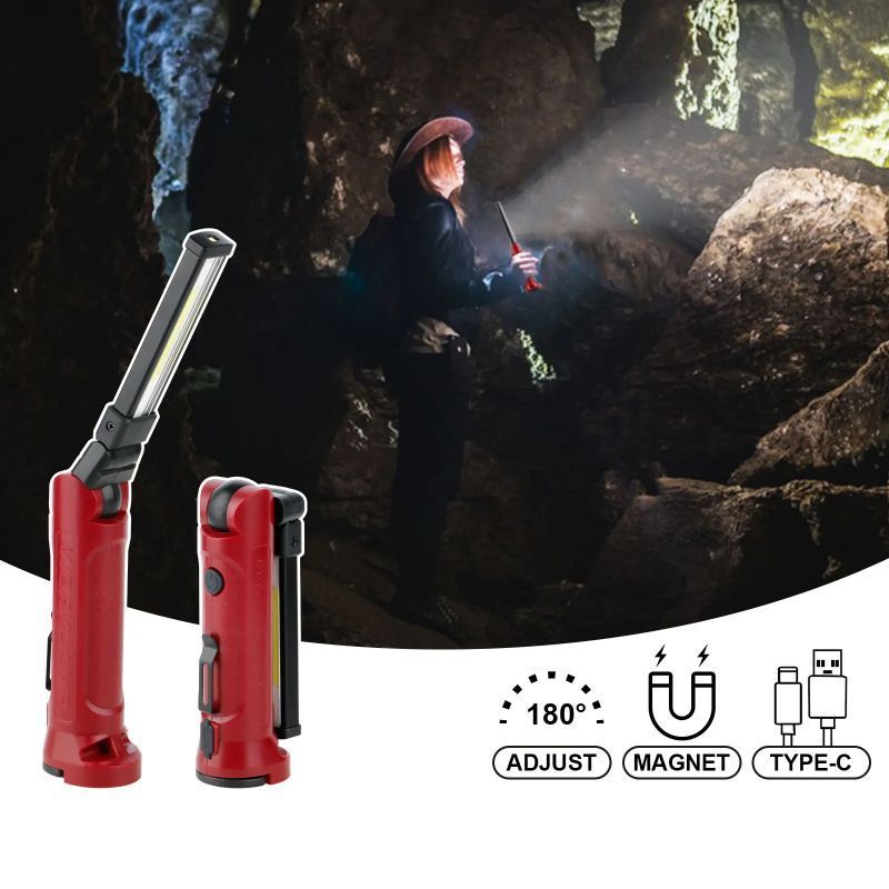 New USB Multifunction COB Magnet Auto Repair LED Red Light Warning Light Strong Flashlight Overhaul Work Lights