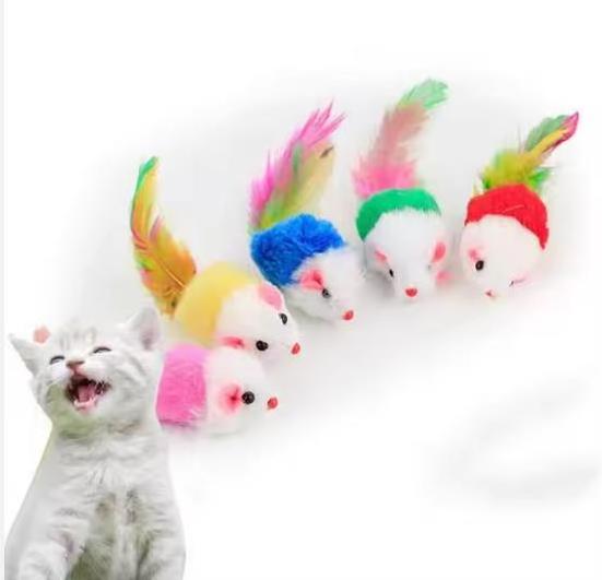 Interactive Cat Toys small Mouse Hunt Cat Toy Colorful feather Mice Pet Dog or Cat Chew Toys