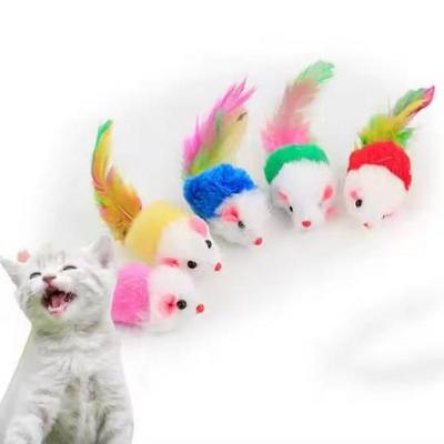 Interactive Cat Toys small Mouse Hunt Cat Toy Colorful feather Mice Pet Dog or Cat Chew Toys