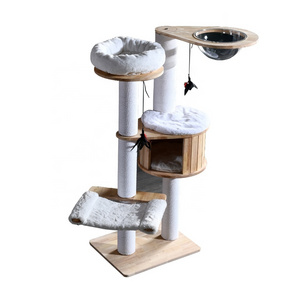 high quality modular cat tree top platform cat tower comfy cushion house hammock sisal scratching post for cat climbing playing