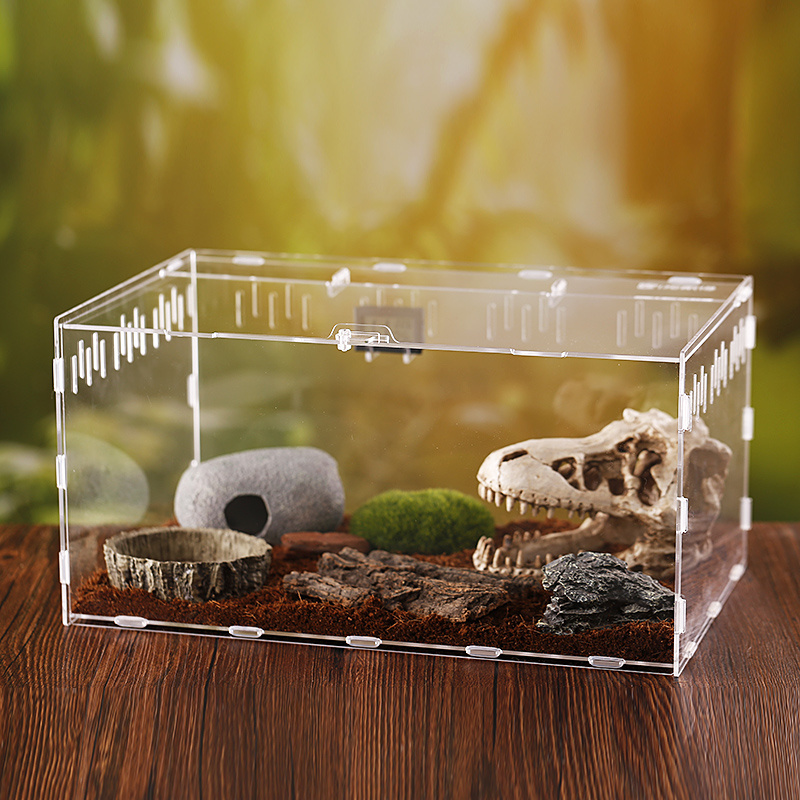 Clear Acrylic Tank Stackable Enclosure Kit Bearded Dragon Small Reptile Shelter Hide Place Box Terrarium Cage Cover Fresh Air