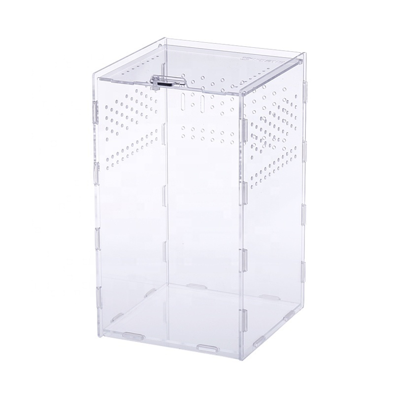 Wholesale Reptile Pet Supplies Stackable Reptile Display Box Carrier Habitat Show Case Feeding Container with Hide Cave