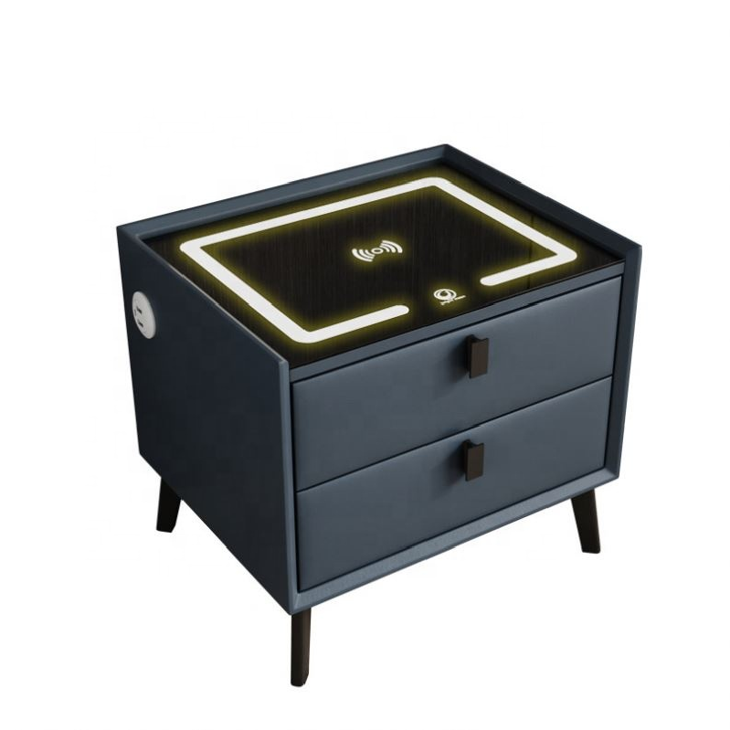 Upgrade Modern Luxury Smart Nightstands With LED USB Wireless Charging Fingerprint Unlock Bedroom Bedside Table