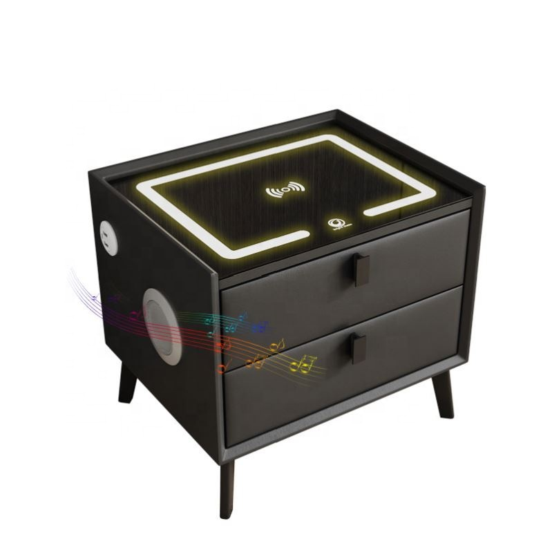 Upgrade Modern Luxury Smart Nightstands With LED USB Wireless Charging Fingerprint Unlock Bedroom Bedside Table