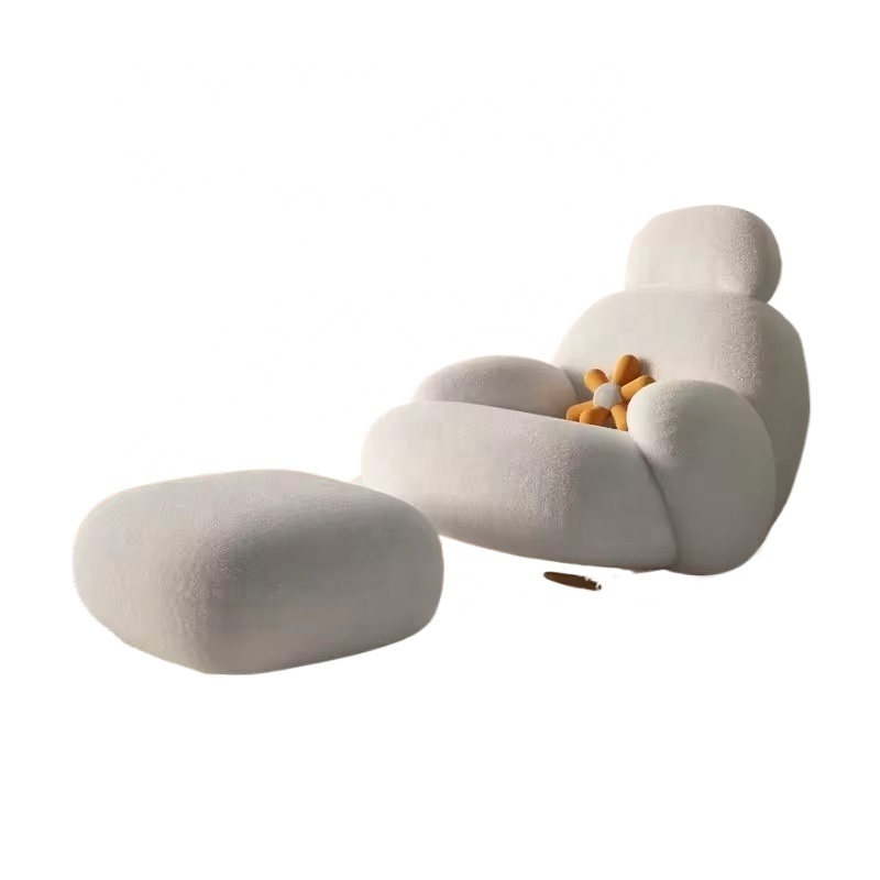 HHS Living Room Comfortable White Fabric Rocking Chair Tufted Plush Lounge Recliner Lazy Sofa Chairs With Stool