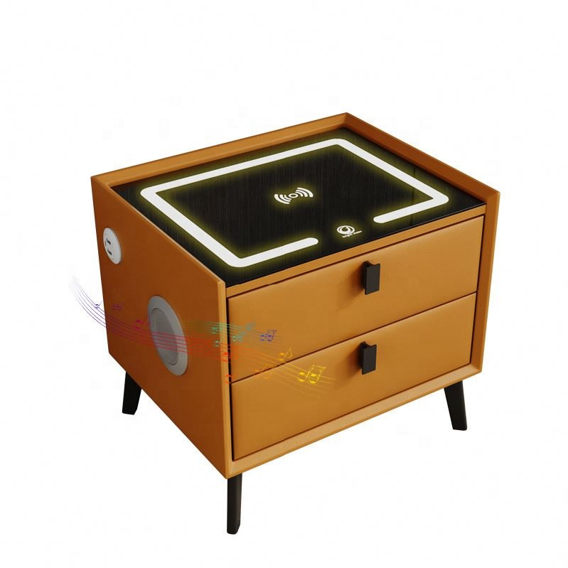 Upgrade Modern Luxury Smart Nightstands With LED USB Wireless Charging Fingerprint Unlock Bedroom Bedside Table