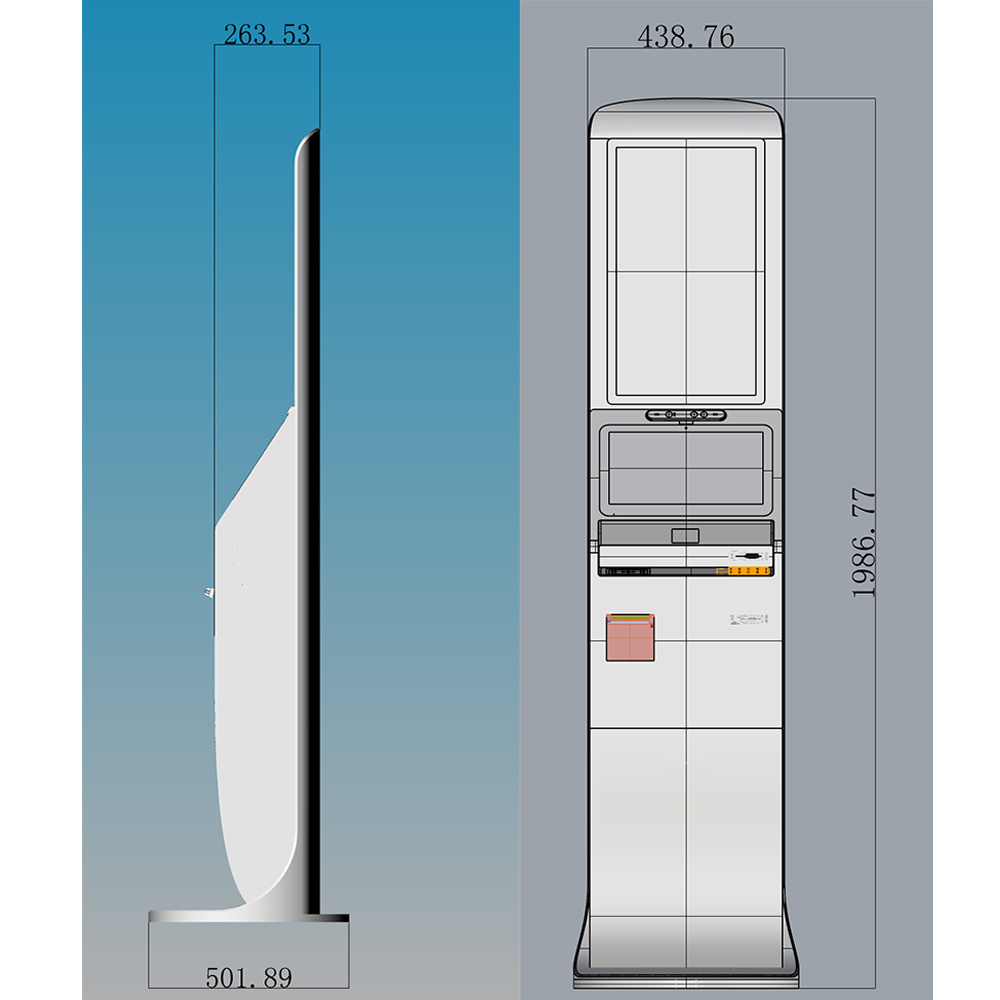 Customizable self service station window system touchscreen kiosk ordering kiosk bill acceptor payment kiosk with card dispenser