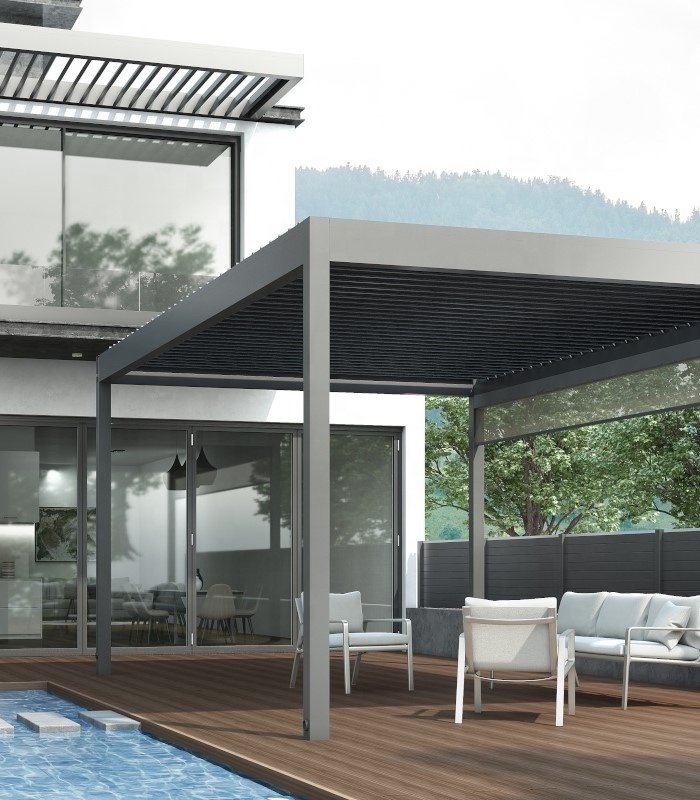 Pergo-ECO  Rainproof Motorized Gazebo 3x3m Aluminium Louvre Roof Garden Building Deck Pergola