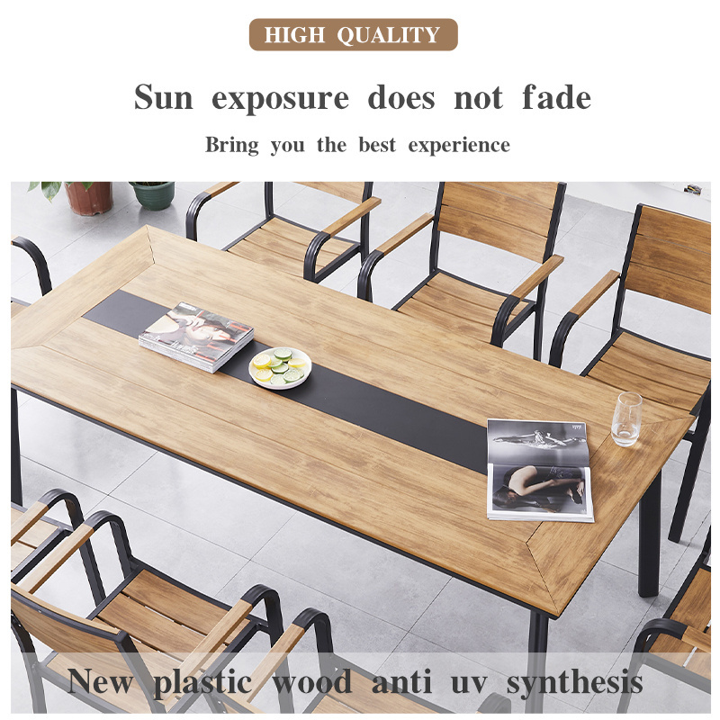 Modern outside plastic wood furniture outdoor table and chair set luxury outdoor patio aluminum outdoor furniture sets