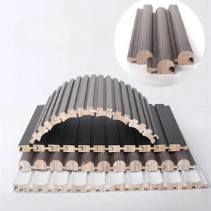 Flexible solid wooden wall panels grooved half round back ground WPC wall cladding  interior wooden decor