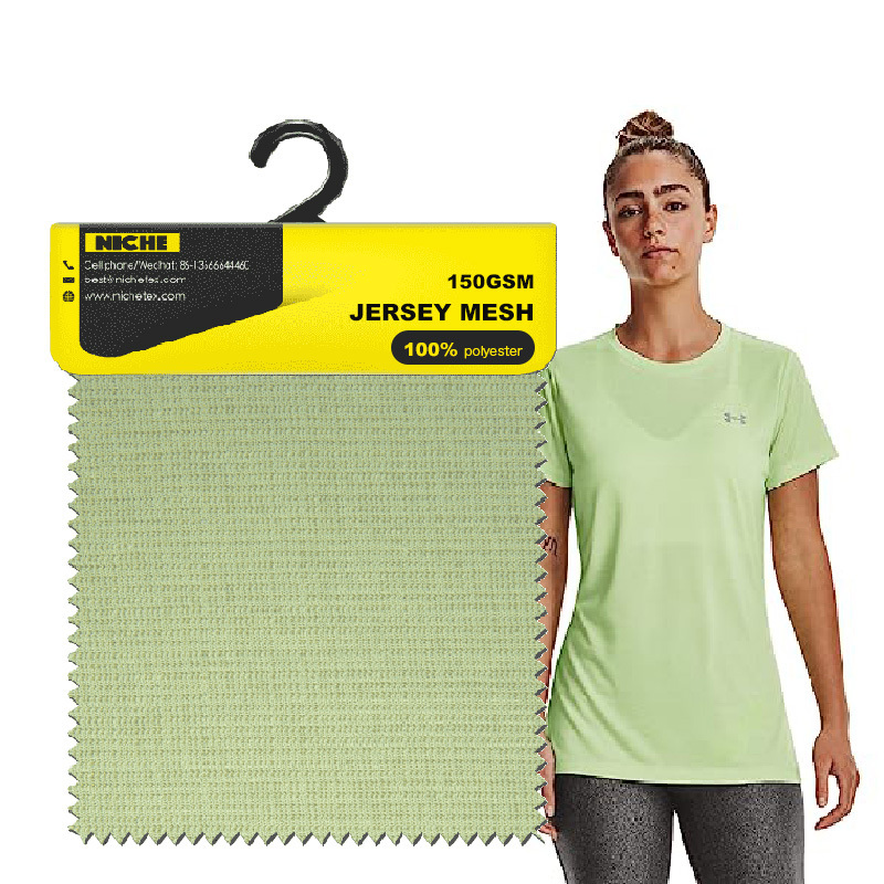 Customized Supplier 4 way Polyester Stretch Jacquard Knitting Breathable bird eye Fabric For Gym t-shirt Sports Fitness suit