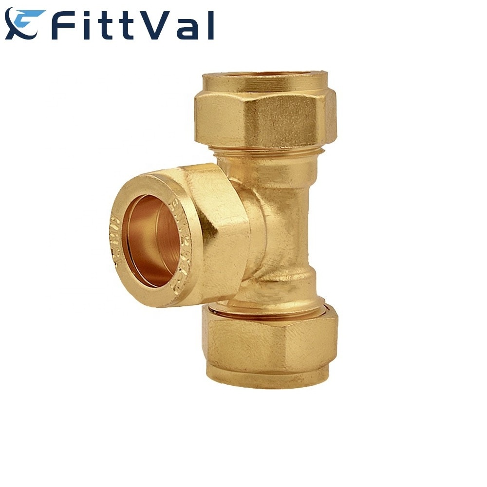 Factory  Brass Compression Fittings 3 Way Tee Connector Pro Press Fitting Brass