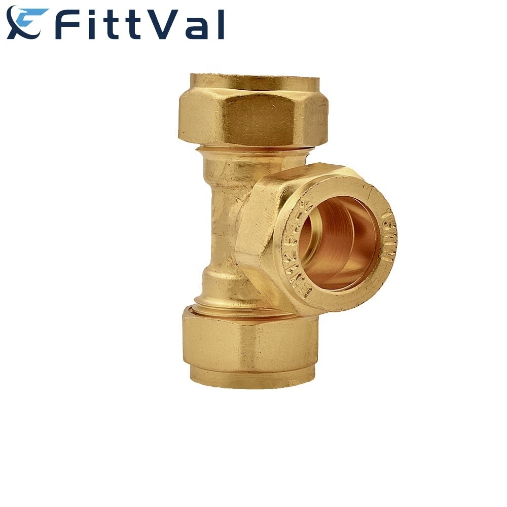 Factory  Brass Compression Fittings 3 Way Tee Connector Pro Press Fitting Brass