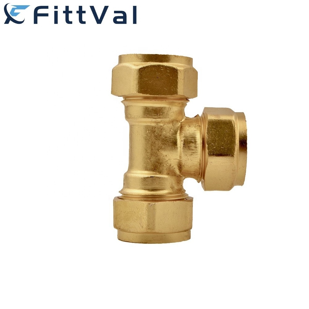 Factory  Brass Compression Fittings 3 Way Tee Connector Pro Press Fitting Brass