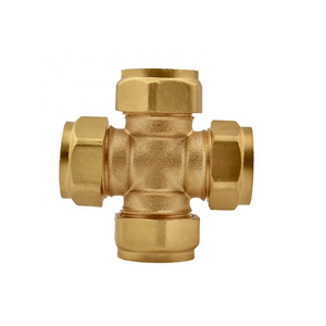 Factory BSP Thread Cross 4 Ways Plumbing Brass Compression Fittings for Copper Pipes