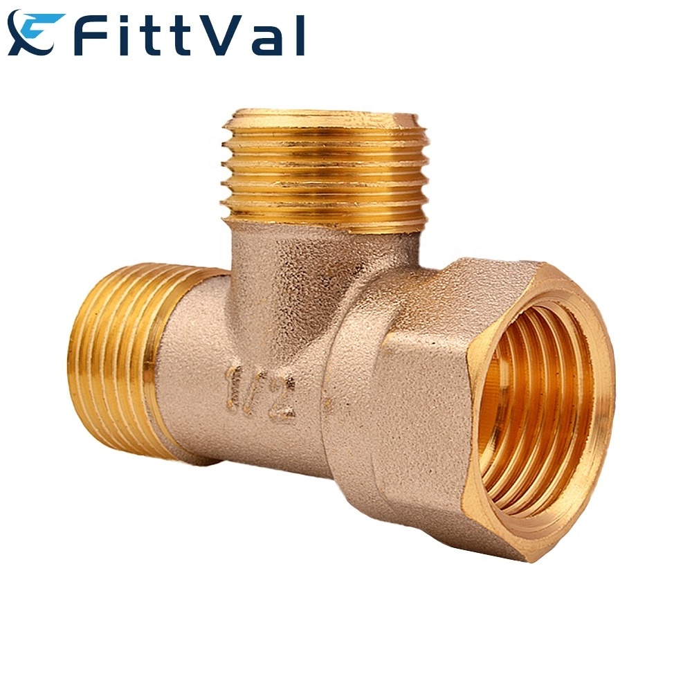 Manufacturer 3 Way Tee Gas Meter Connector Cross Air Pipe Water Plumbing Press Pex Brass Fittings