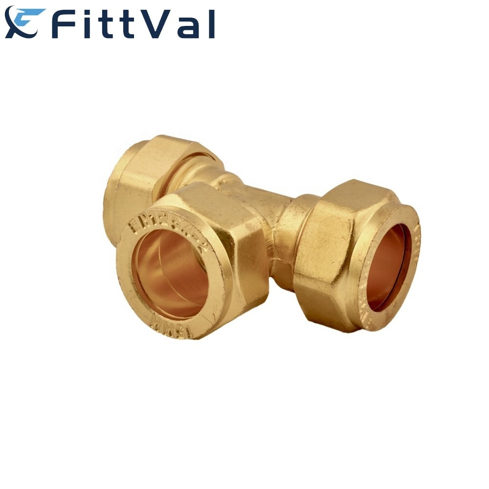 Free Sample Three Joint Brass Tee Fittings Lead Free Plumbing Fittings Brass for Copper Pipes