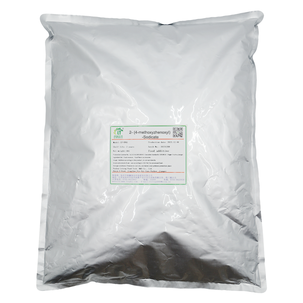 Water soluble powder flavor reduced sweetness spice sodium 2-(4-methyoxy-phenoxy)propanoate