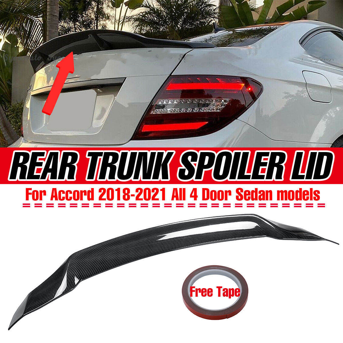 Factory Direct Carbon Fiber Look Glossy Black Rear Tail Trunk Spoiler For Honda Accord 10th 2018 2019 2020 2021