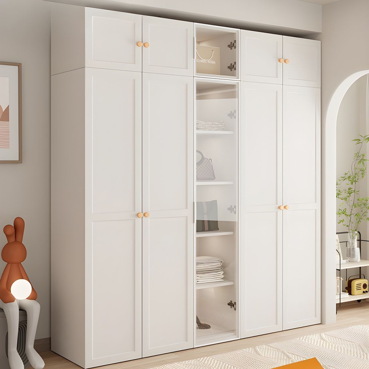 Sliding Door Modern baby kids White cloth cabinet Simple Bedroom Furniture Home Customized Size Wooden Wardrobes