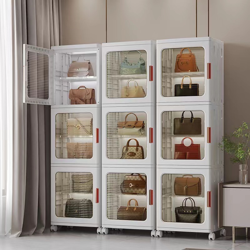 Handbag Storage Organizer for Closet Purse Storage Organizer Shoe Boots Cabinet Storage with Magnetic Door and Wheels