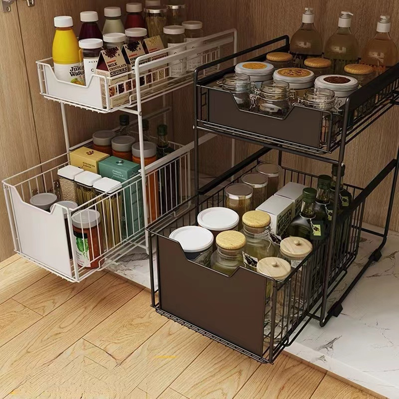 Under Sink Organizer Pull Out Cabinet 2 Tier Sliding Sink Shelf Storage Shelves Under Sink Storage for Kitchen Bathroom Cabinet