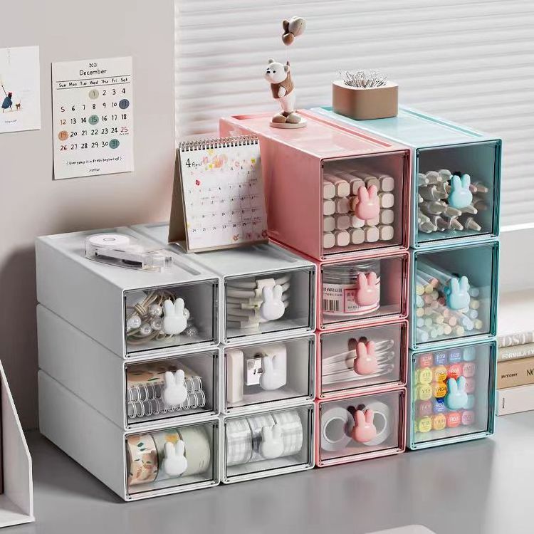 Desk Drawer Organizer Stackable Storage Drawers Plastic White Makeup Storage Desktop Organizer Great for Office School Home