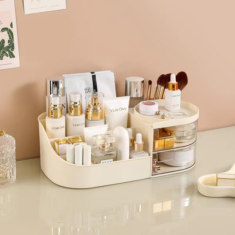 Desk Makeup Organizer with Drawers Large Capacity Countertop Dresser Cosmetic Organizer for Vanity Bathroom Bedroom Storage