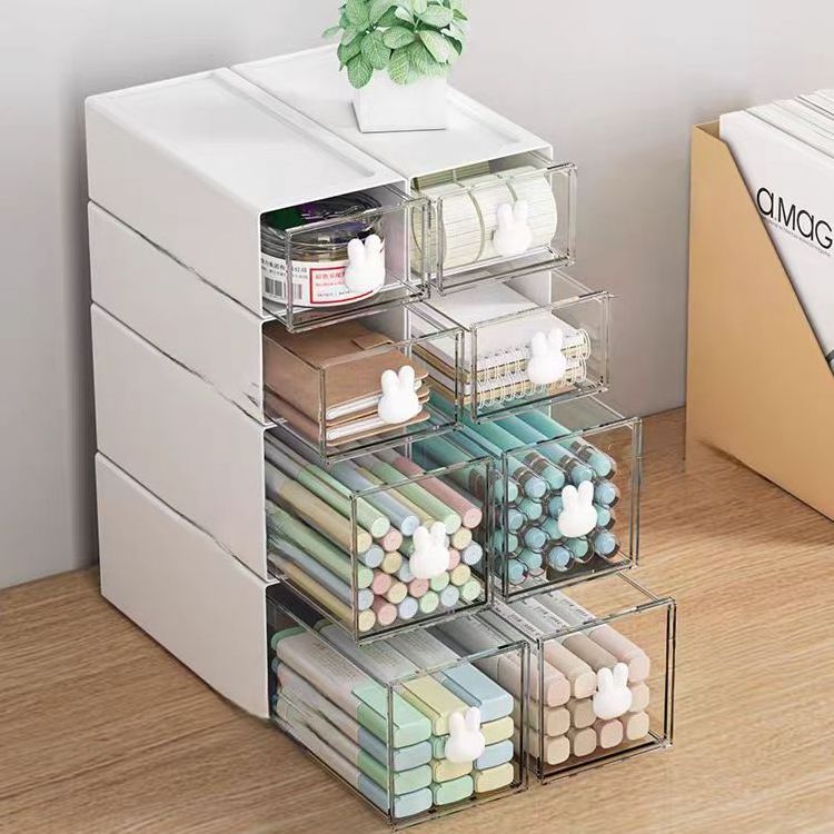 Desk Drawer Organizer Stackable Storage Drawers Plastic White Makeup Storage Desktop Organizer Great for Office School Home