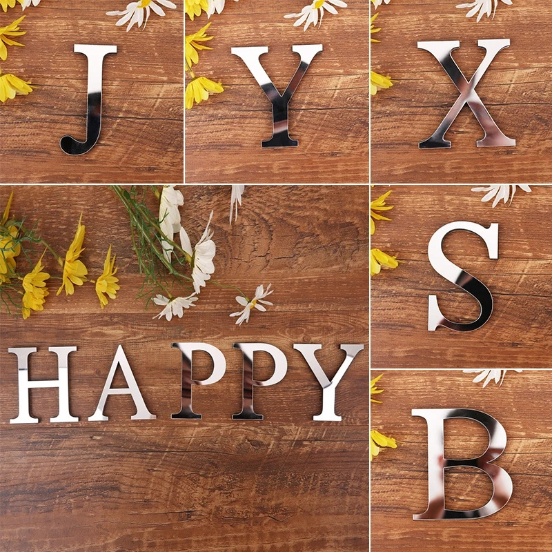 3D Acrylic Alphabet Mirror Wall Stickers Letter Self-Adhesive Home Decor Letter Sign Art Sticker Decal for DIY Home Decoration